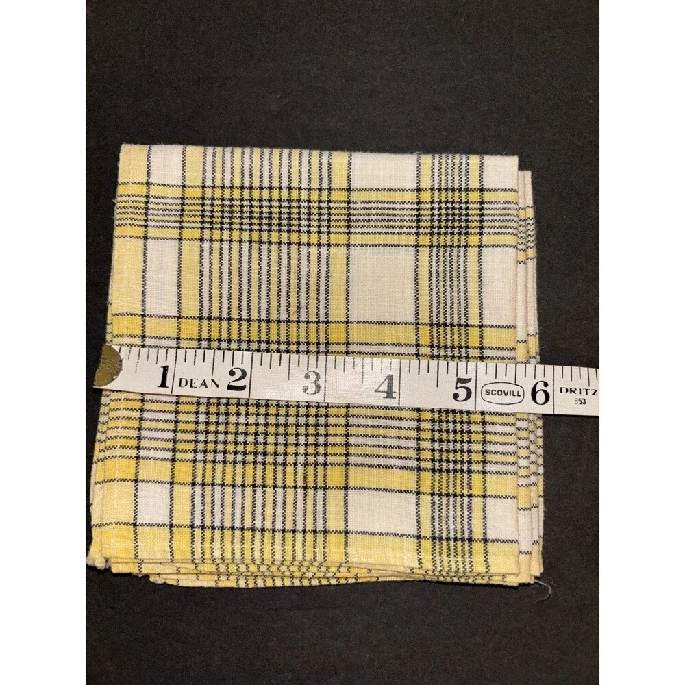 Vintage Yellow and Black Linen Cocktail Napkins